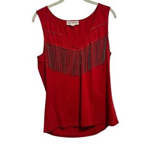Idyllwind Miranda Lambert Red Sleeveless Beaded Fringe Tank Top XL